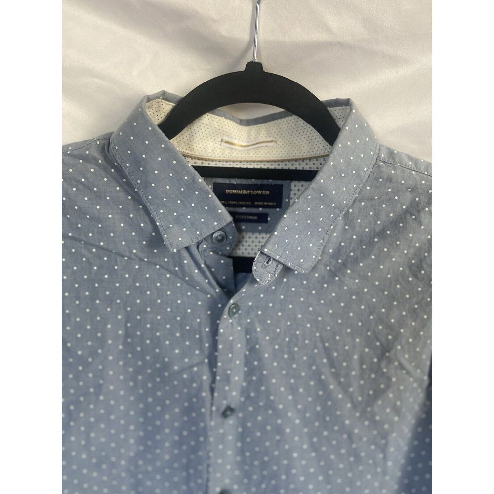 Denim & Flower Ricky Singh Men's Long Sleeve Button Down Shirt Blue & White Dot